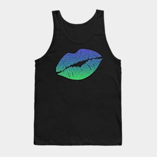 Blue Ombre Faux Glitter Lips Tank Top